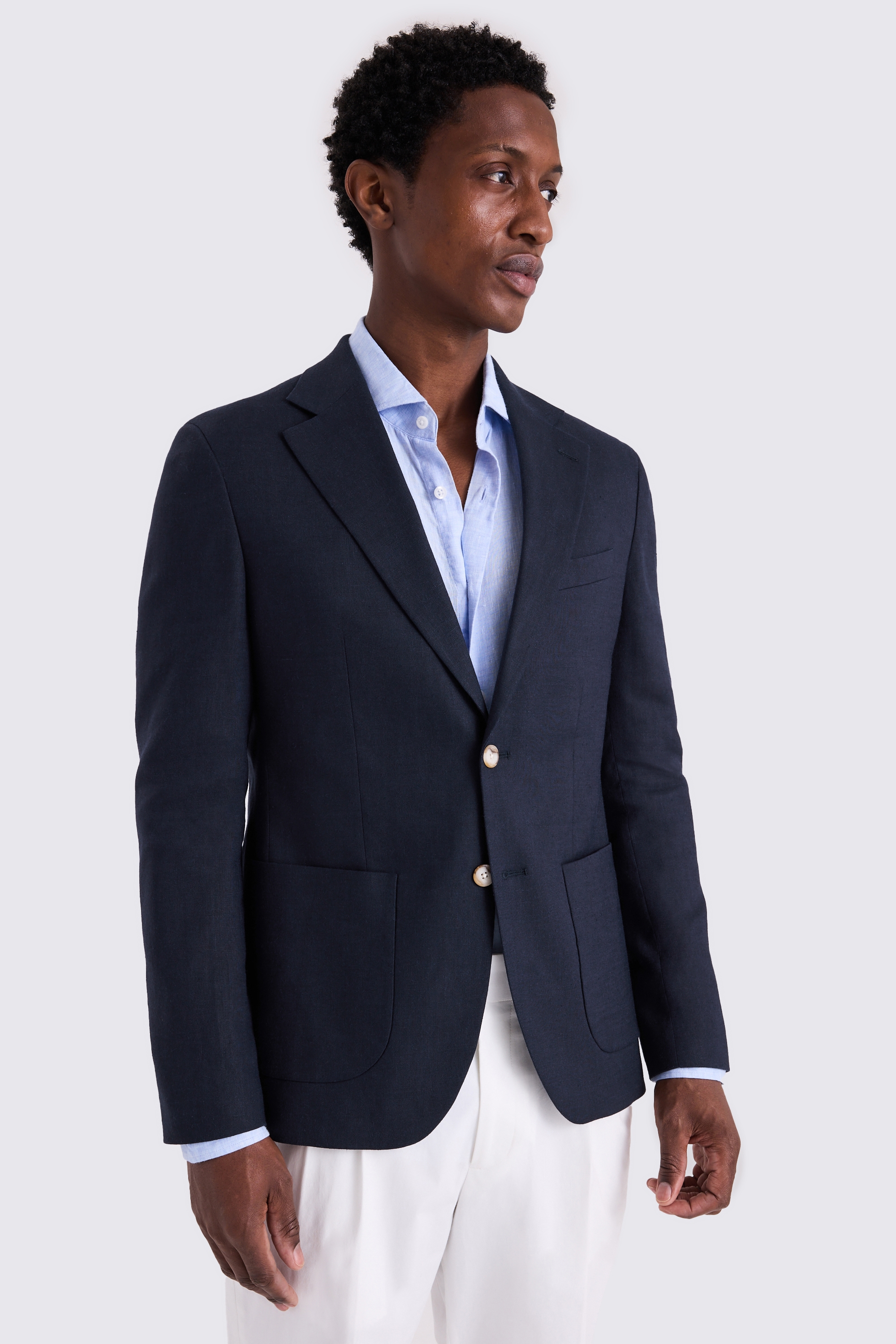 Slim Fit Navy Matte Linen Jacket
